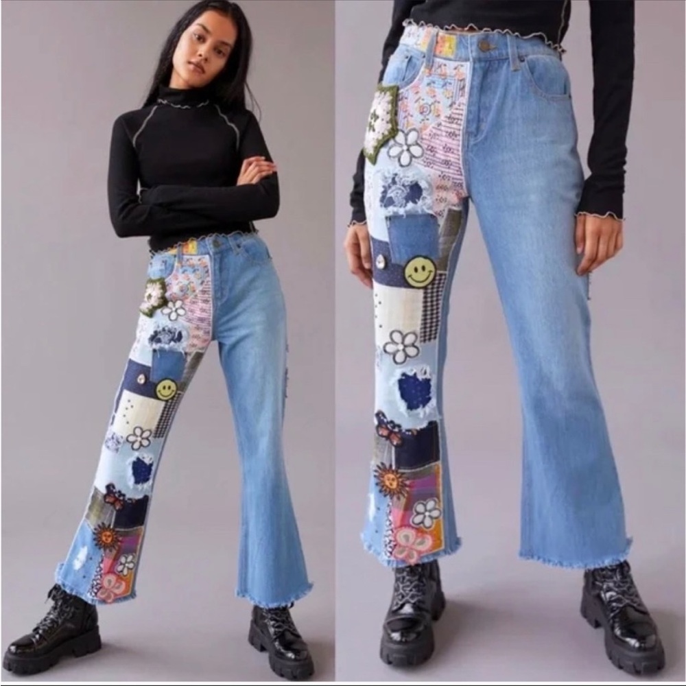 Urban Outfitters BDG High Waisted Flare Jeans - Indigo Patch Craft - NWT…